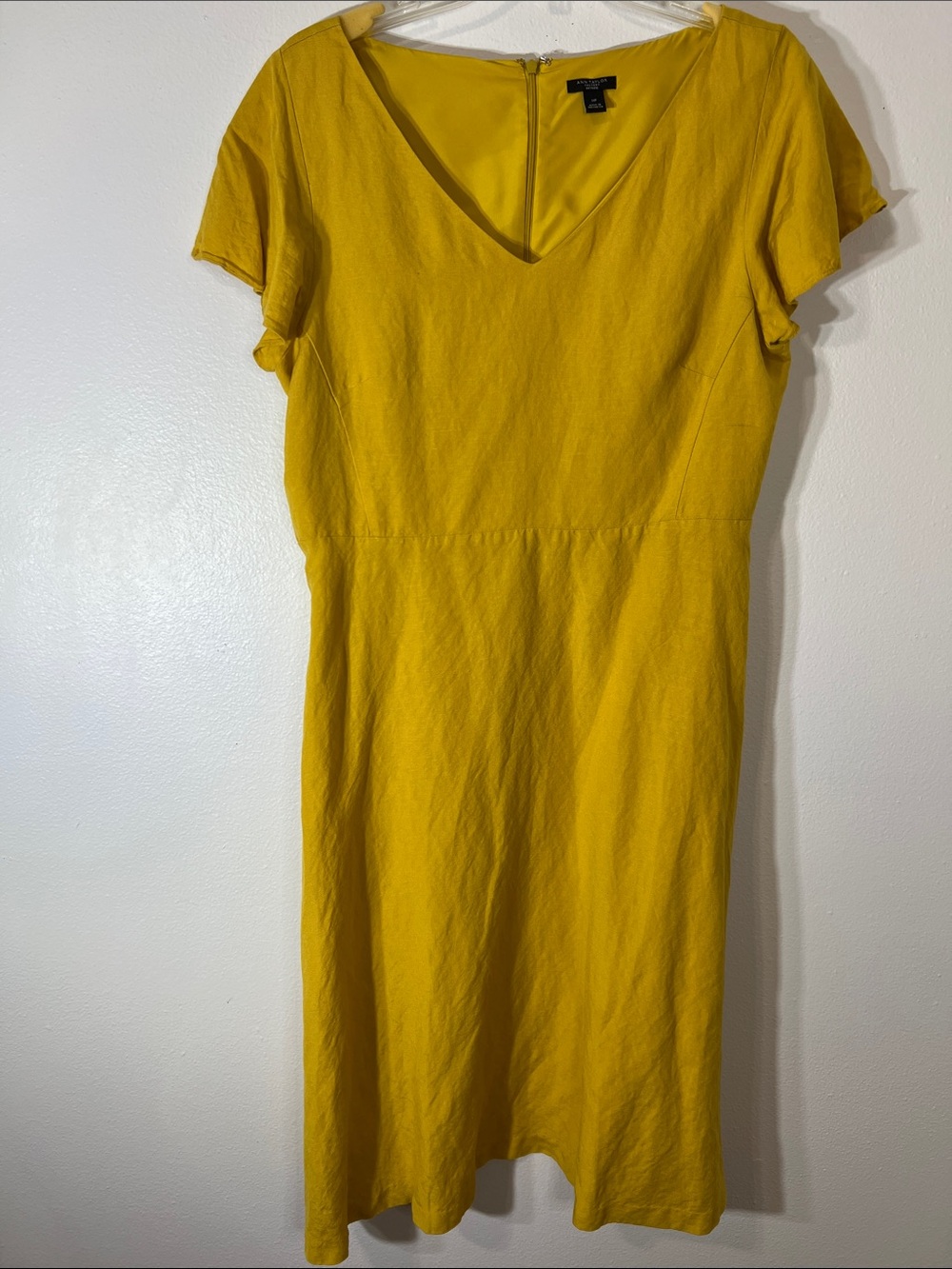 Ann Taylor Factory Mustard Yellow V‑Neck Midi Dress 55% Linen